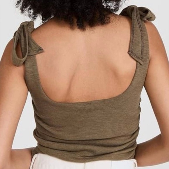 Free People S Boulevard Tank Top Ribbed Tie Shoulder Ruched crop Boho - Picture 5 of 10